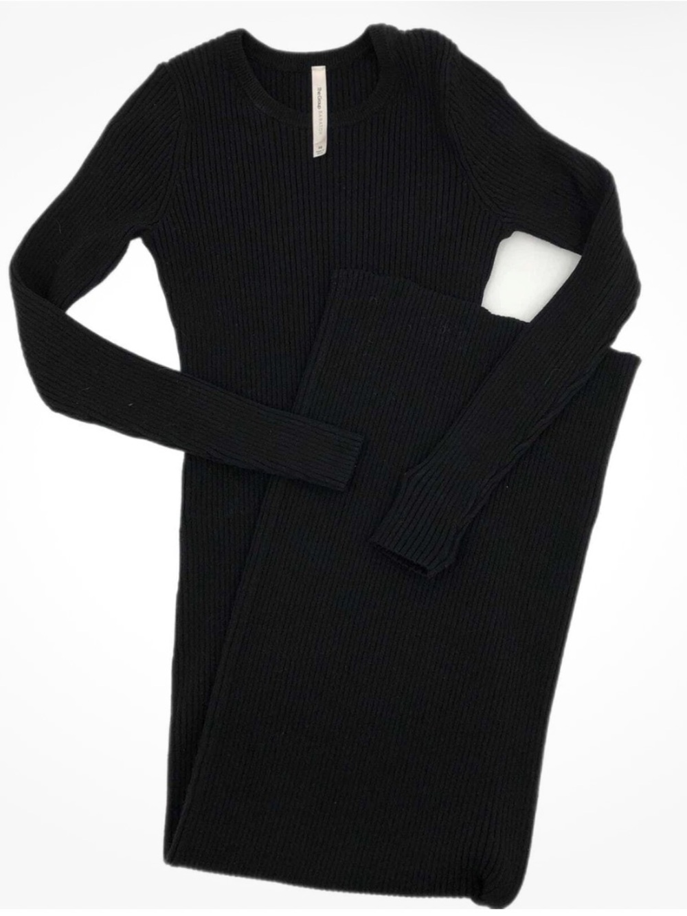 Babaton Black Ribbed Long Sleeve Sweater Dress